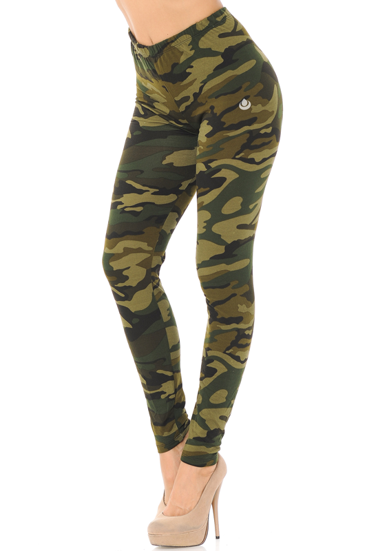 D7 Ladies Womens Plus Size Camo Camouflage High Waist Leggings Army Green